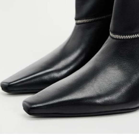ZARA 100% SOFT LEATHER ZIPPERED BOOTS - Picture 8 of 14